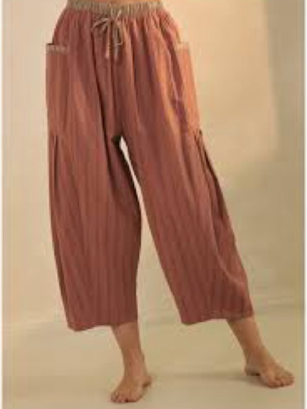 Oddi Plus Textured Stripe Relaxed Drawstring Cropped Pants in Rust-NWT-sz 2X
